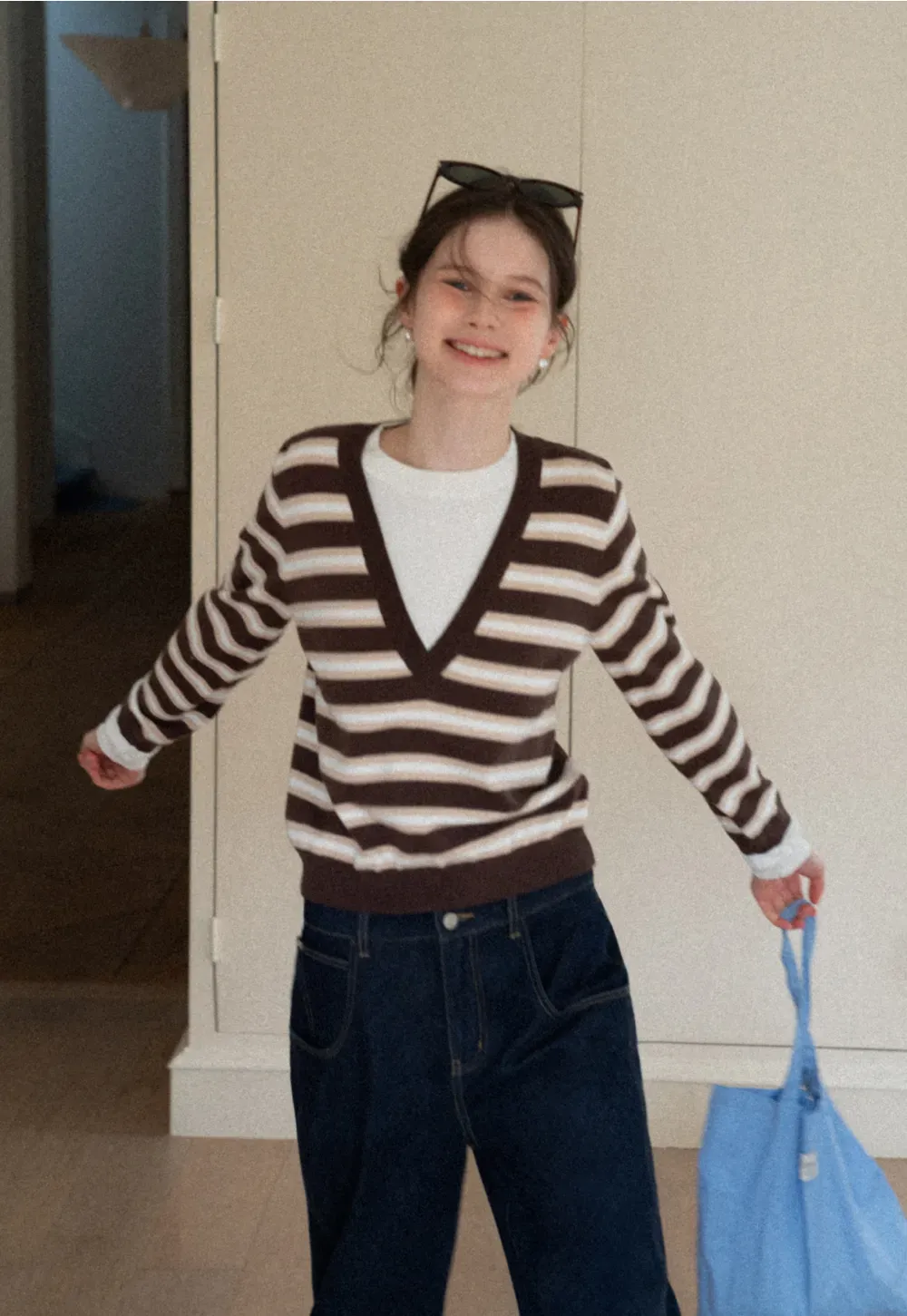 Layered V-Neck Striped Sweater