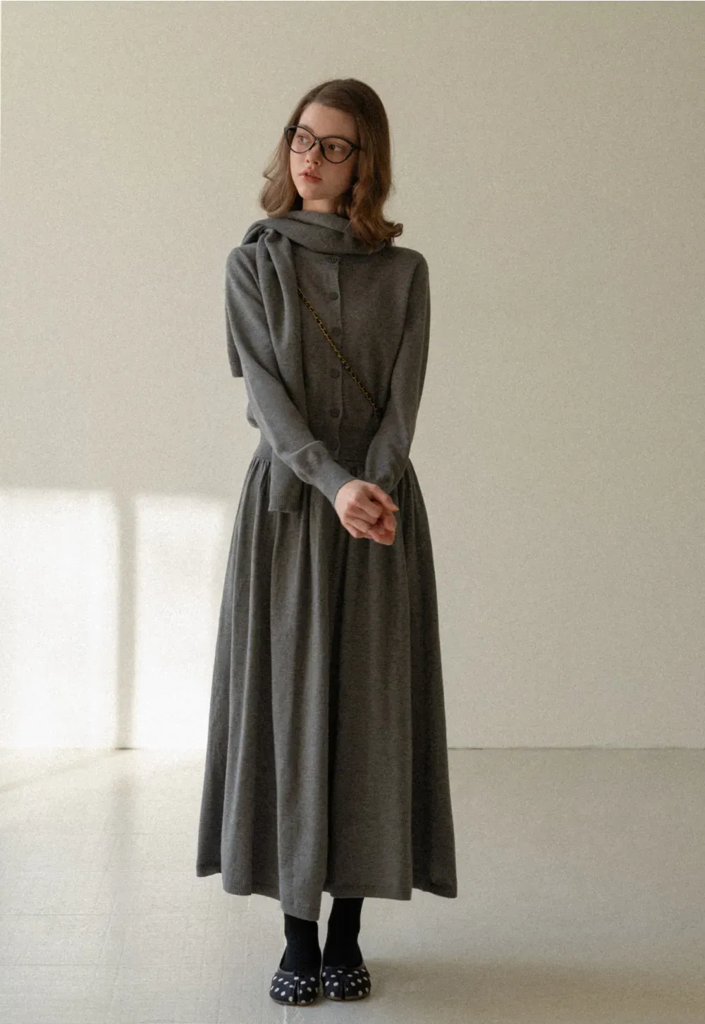 Relaxed Knit Cardigan & Full Skirt Set