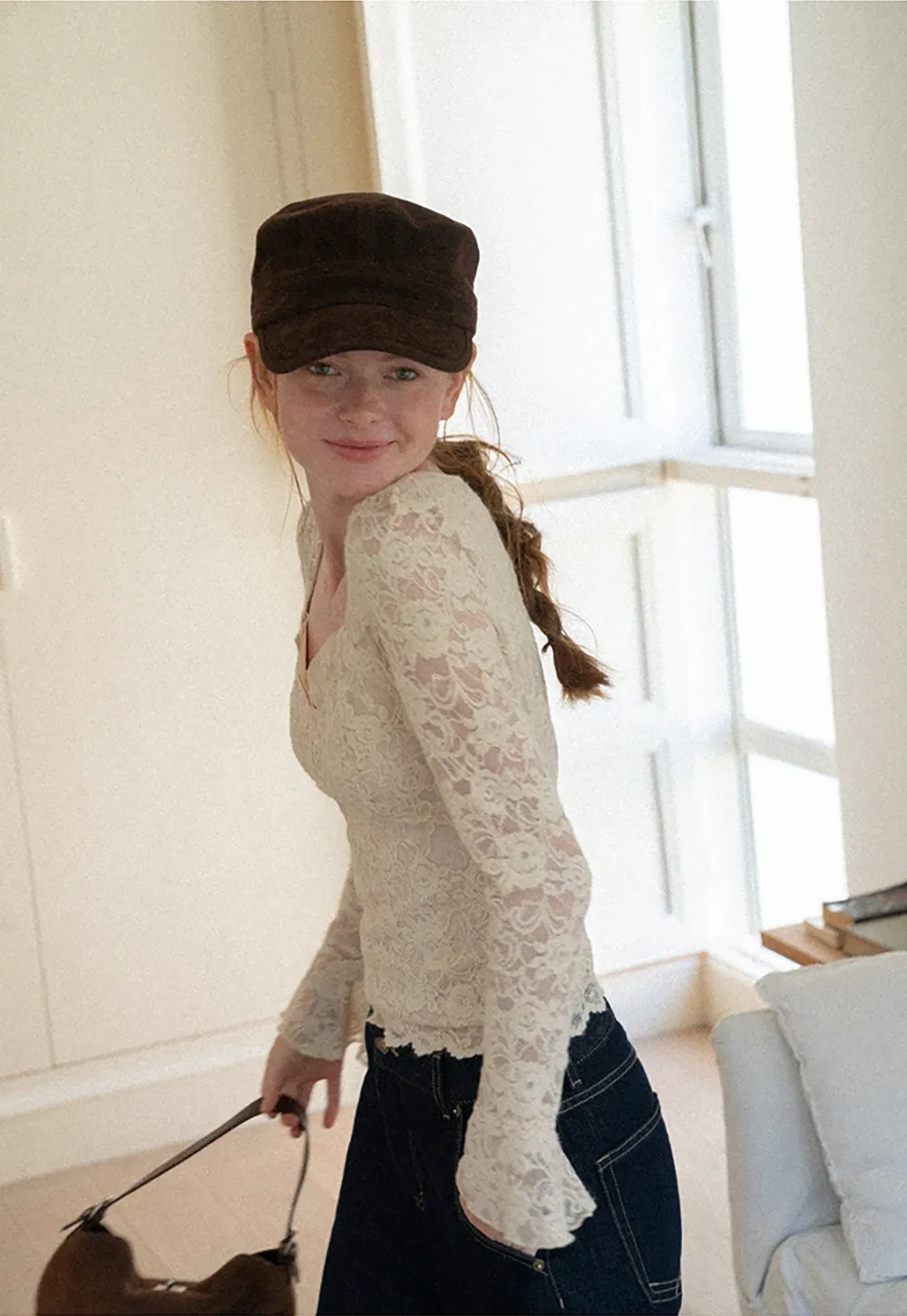 Velvet Baker Boy Cap with Structured Crown