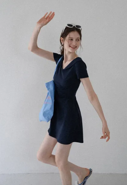 Women’s Sailor Collar Ruched Mini Dress