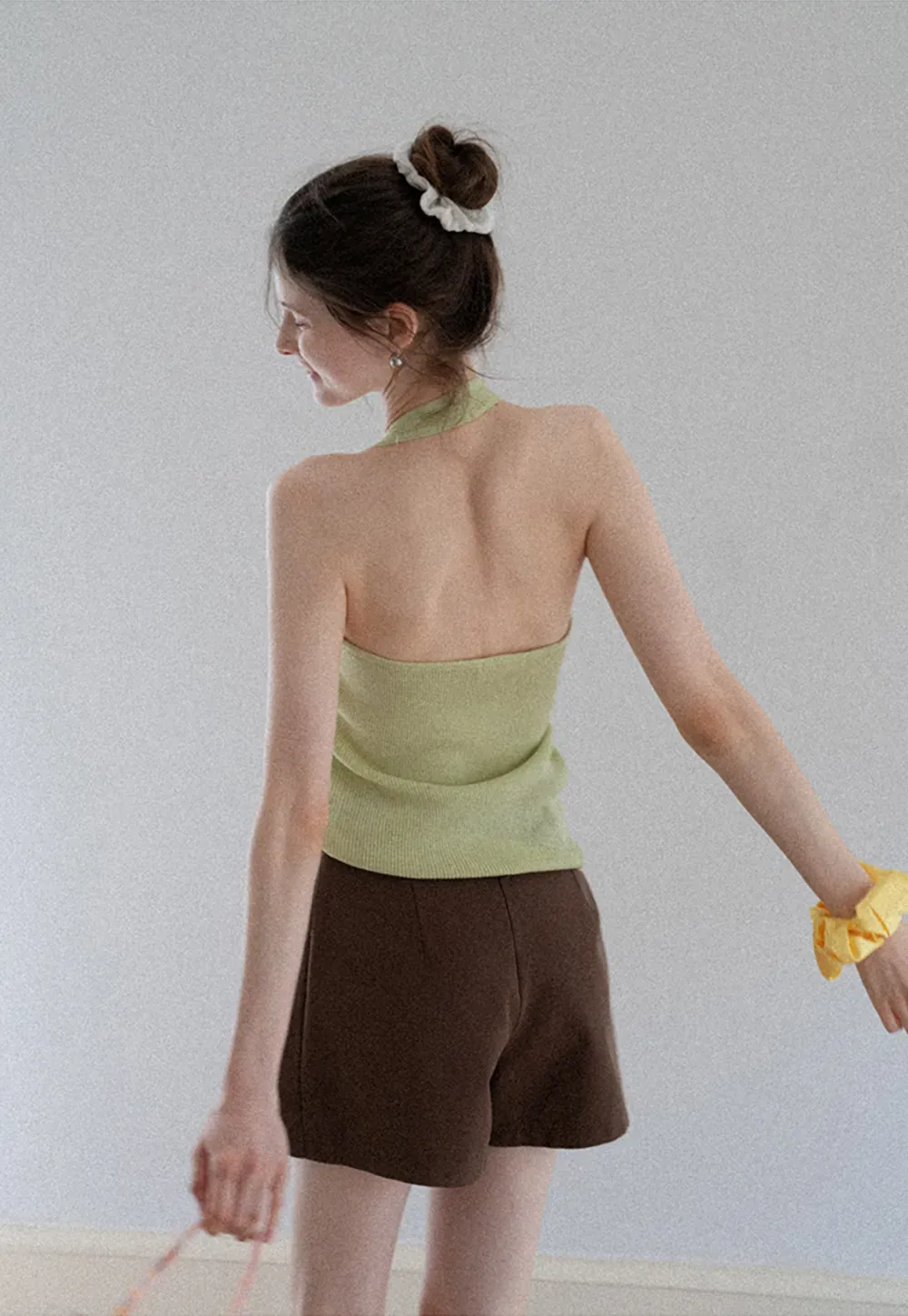 Knit Halter Top with Waist Tie