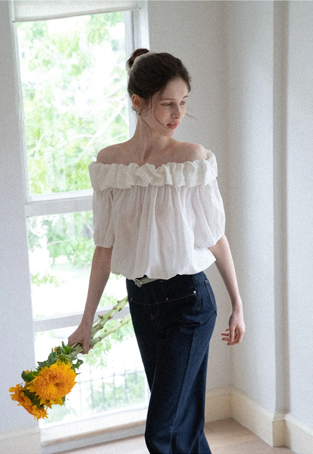 Ruffled Off-Shoulder Peasant Blouse