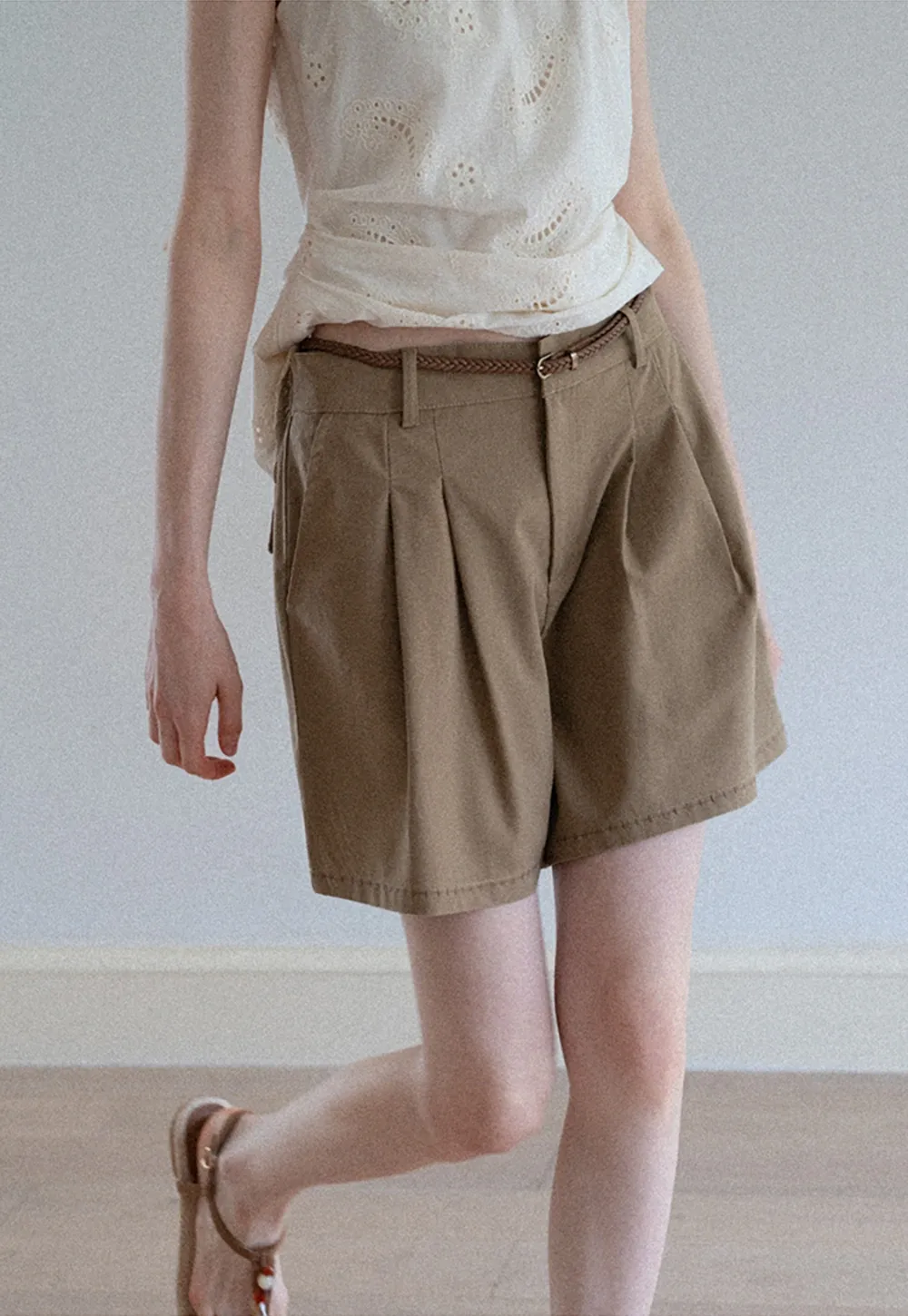 Women's Belted Pleat-Front Bermuda Shorts