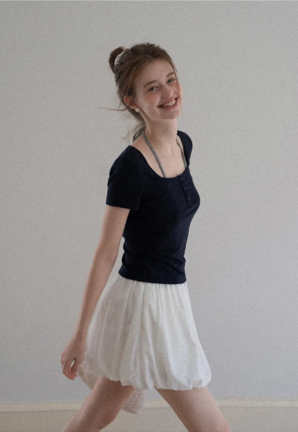 Women's Square-Neck Strappy Henley Tee