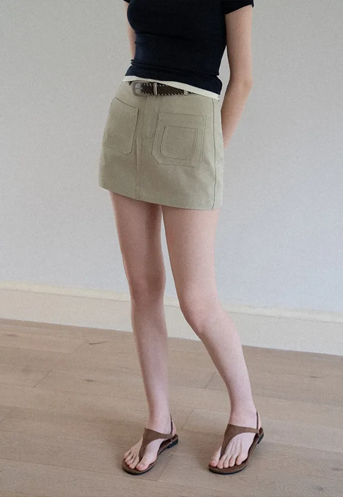 Women High Waist Belted Pocket Mini Skirt