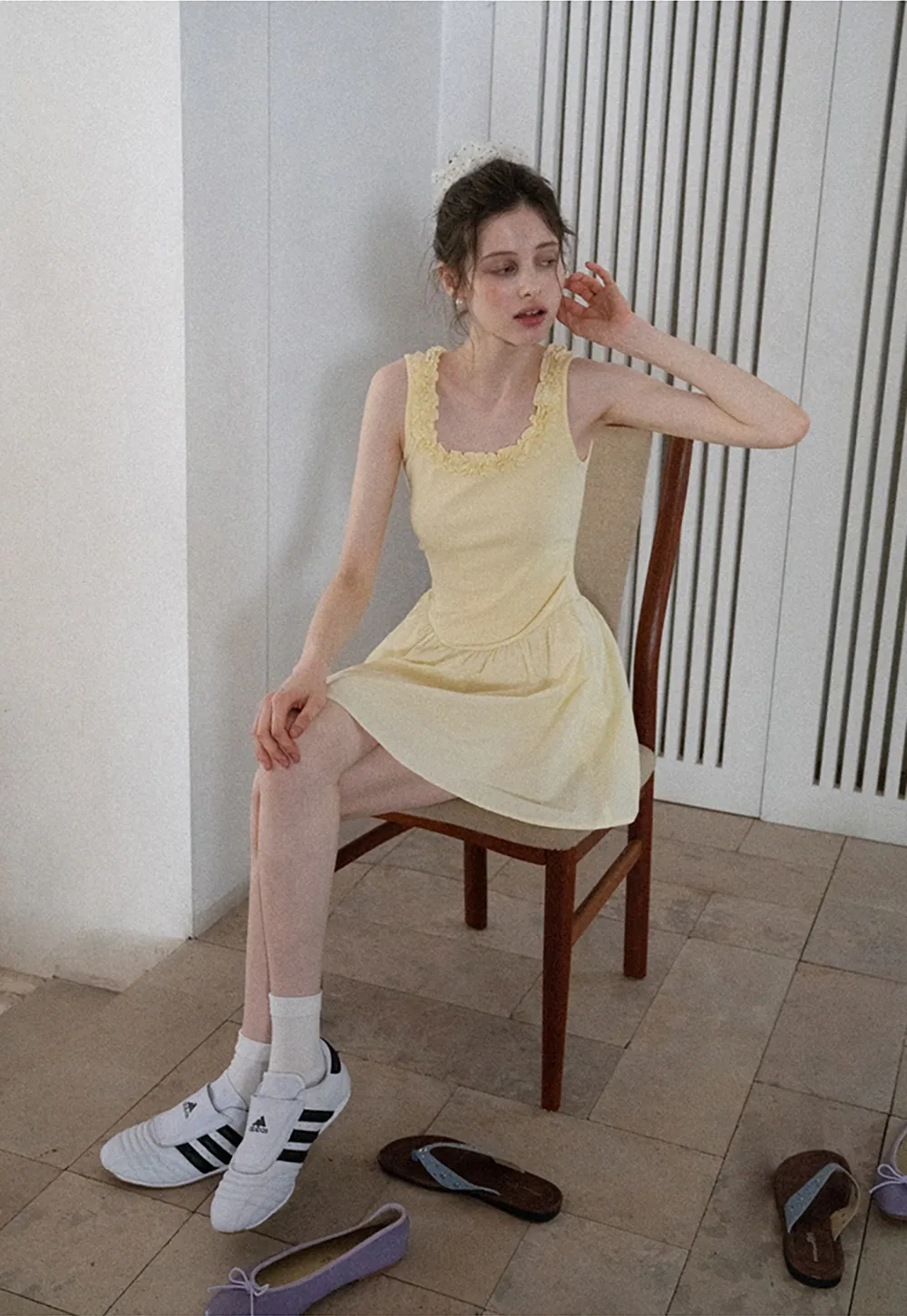 Women Ruffle Trim Sleeveless Fit & Flare Mini Dress