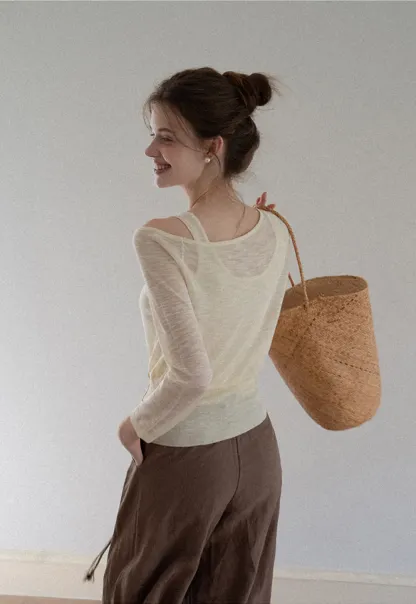 Women's Off-Shoulder Knit Top with Side Buttons