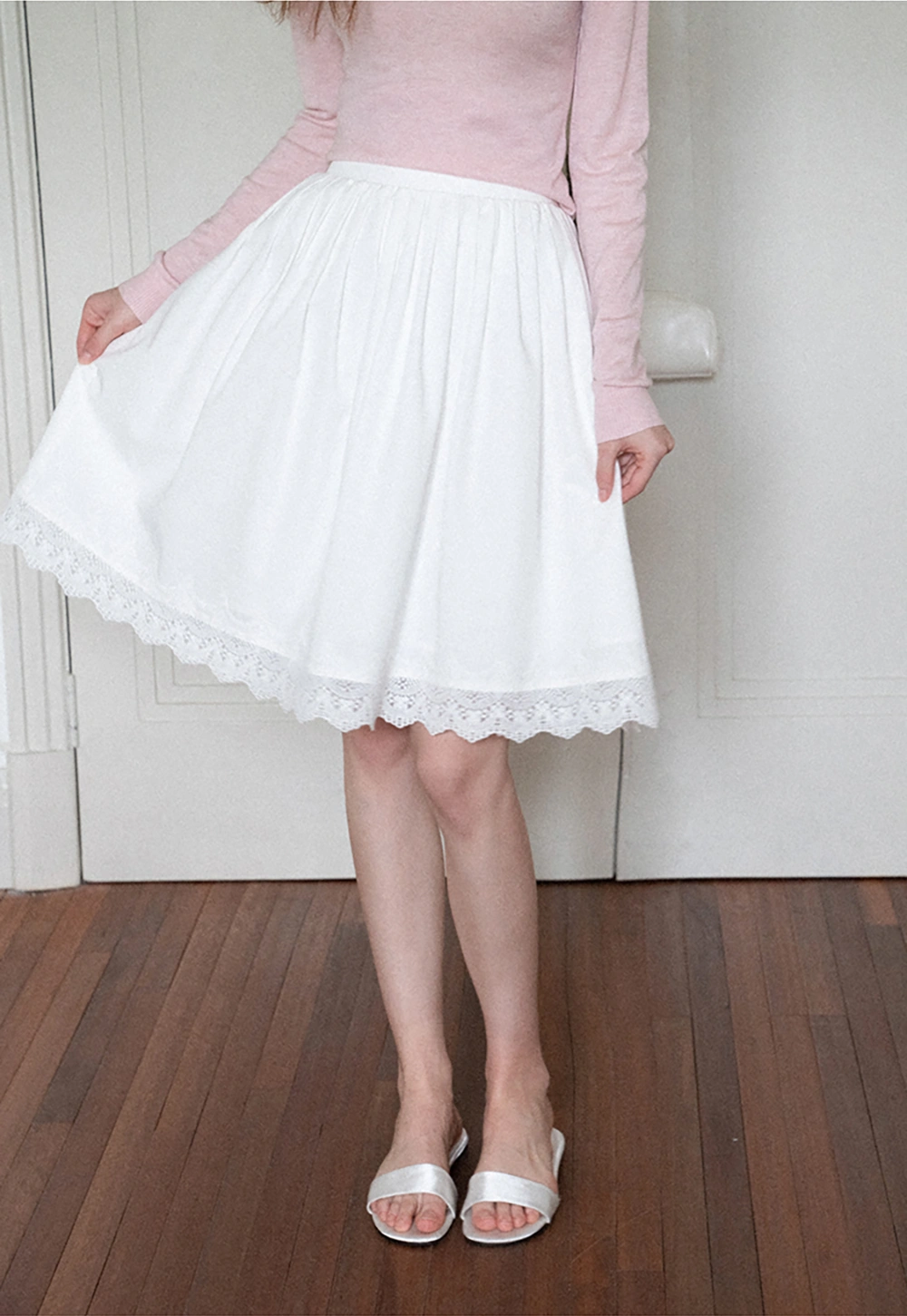 Women's High Waist A-Line Lace Hem Midi Skirt