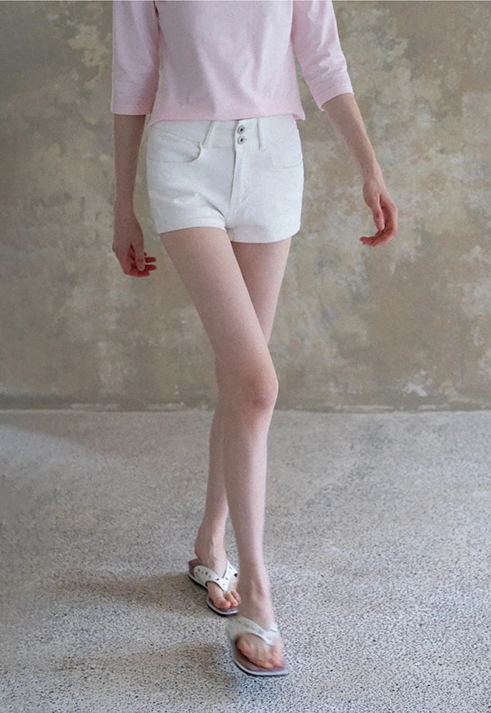 Women High Rise Stretch Denim Pocket Shorts