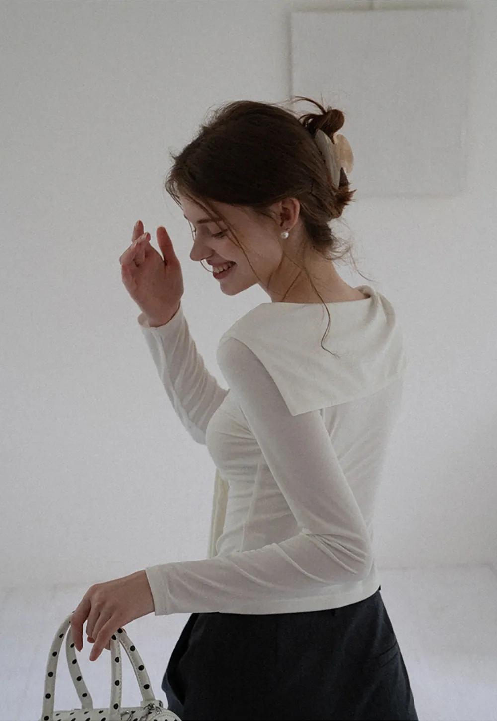 Off-shoulder Tie-detail Long Sleeve Knit Top