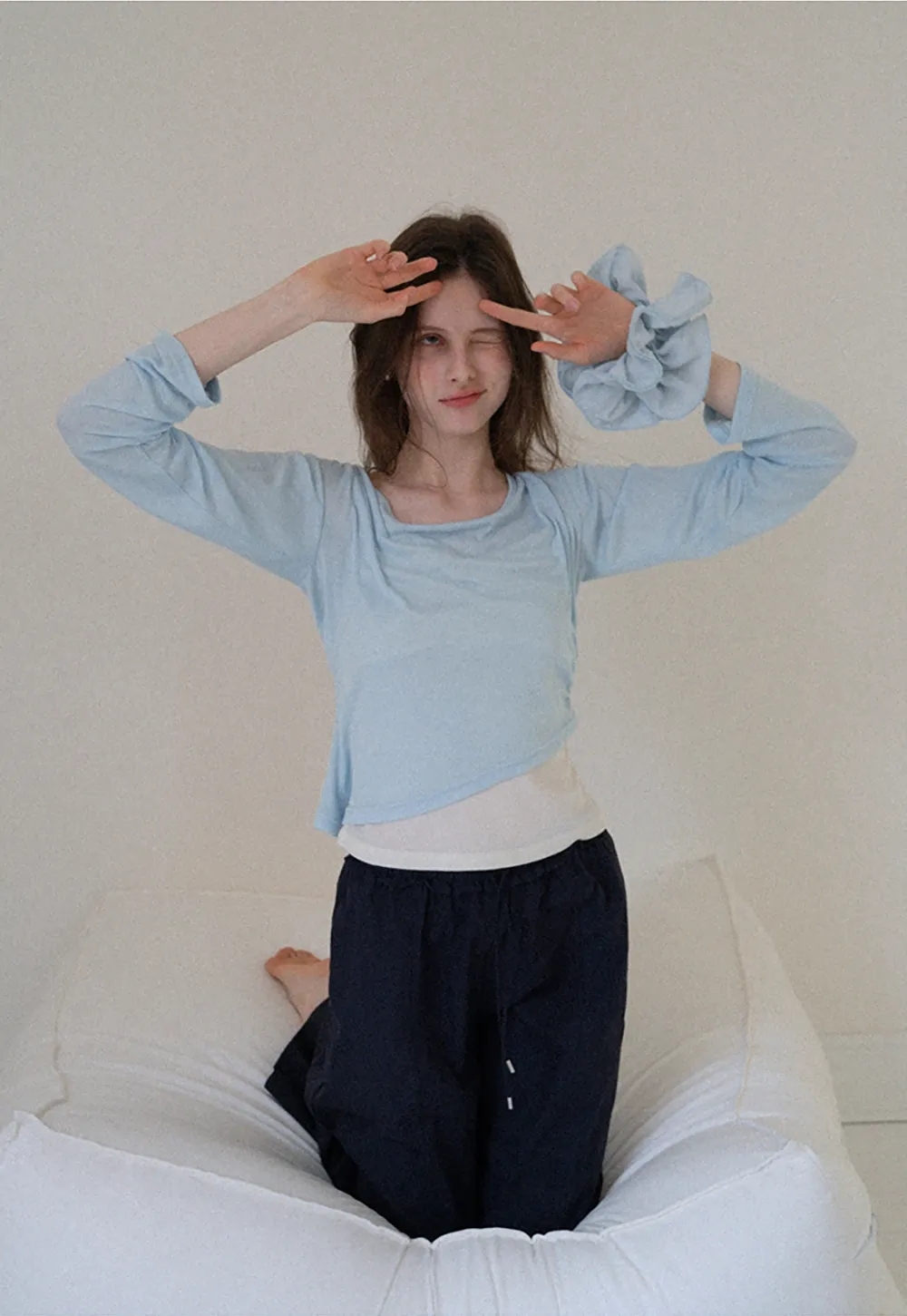 Asymmetrical Long Sleeve & Ruched Cami Set