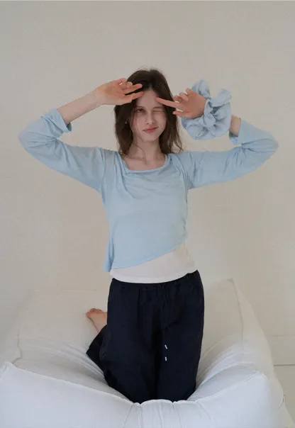 Asymmetrical Long Sleeve & Ruched Cami Set