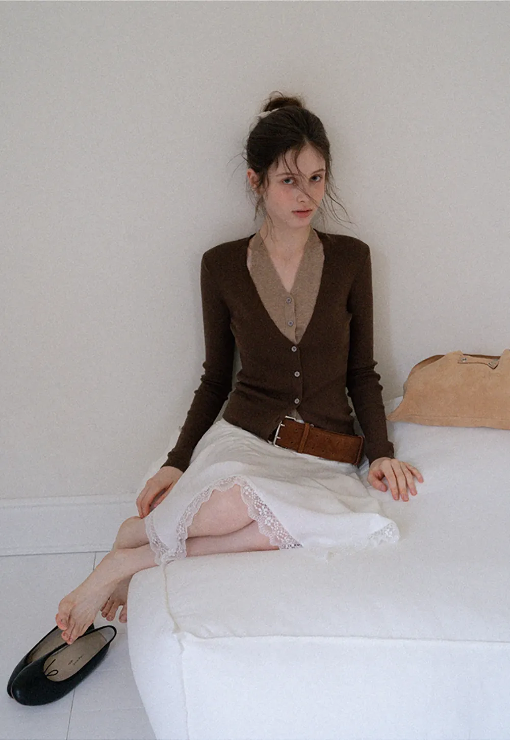 Layered Halter Neck Long Sleeve Knit Top