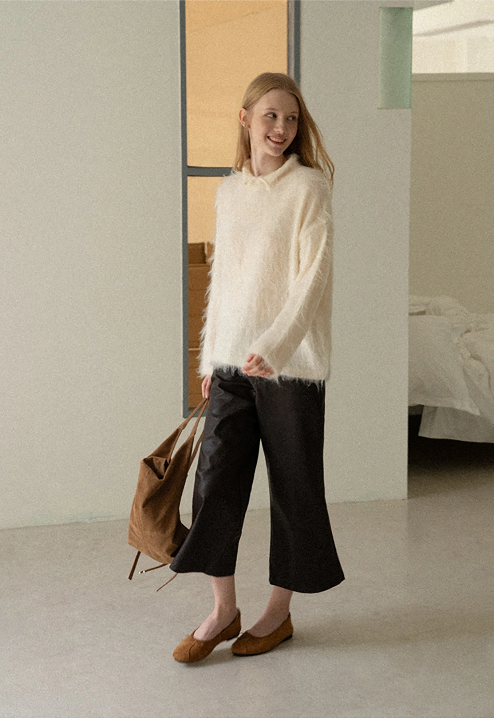 Pleated Wide Leg Leatherette Casual Pants