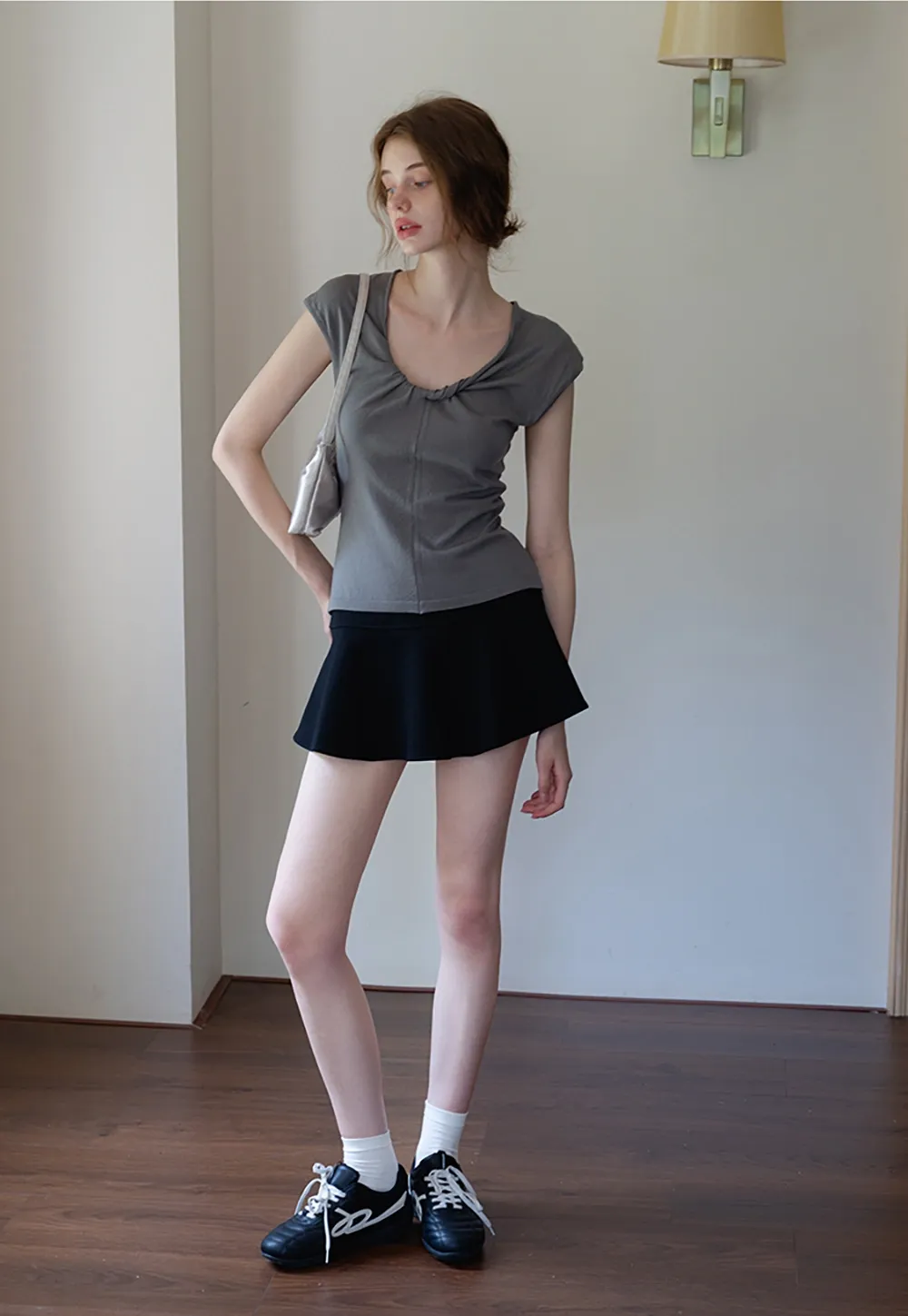 Women’s Ruched Front Slim Fit Cap Sleeve Top