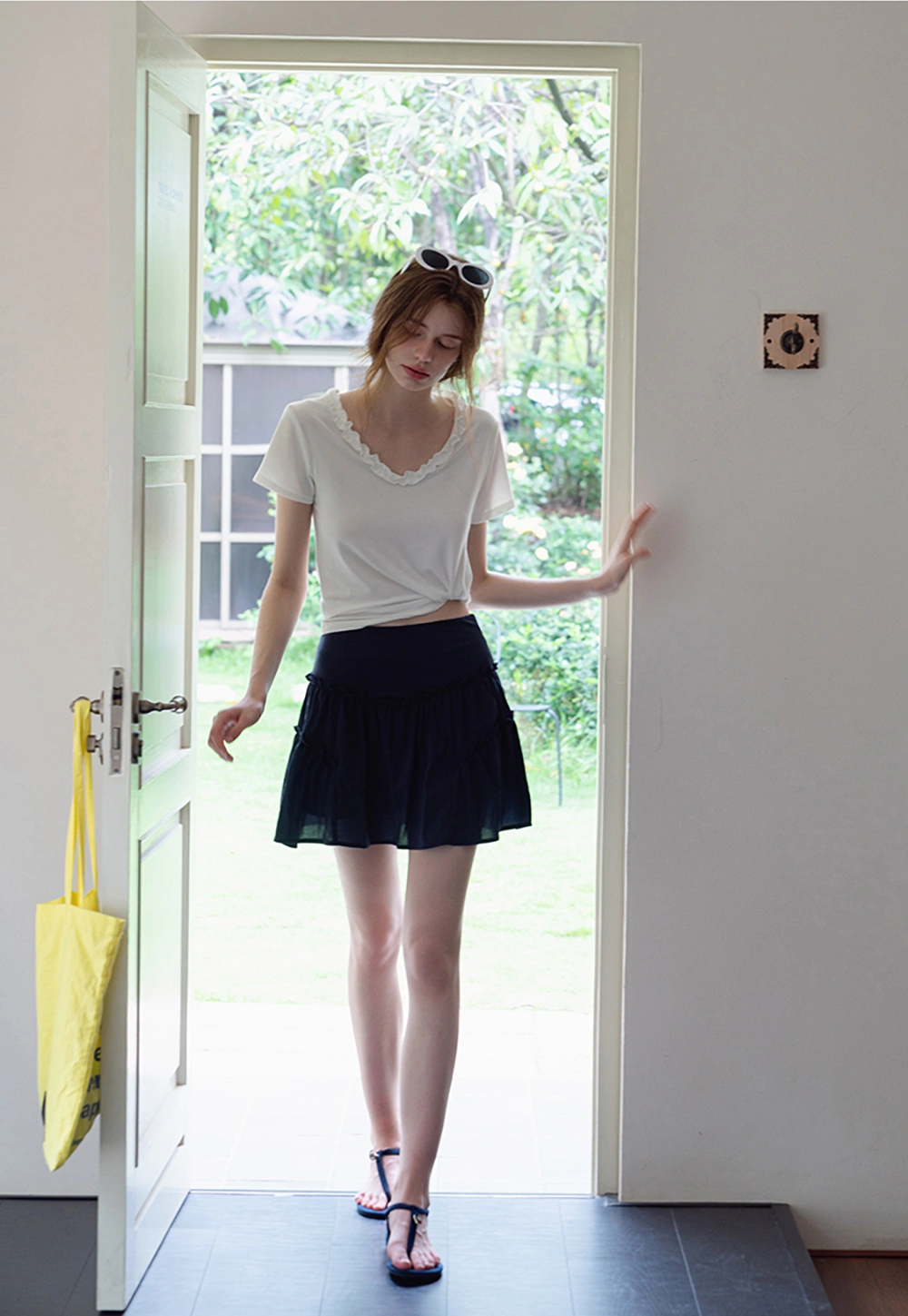 Ruffle Trim V-Neck T-Shirt