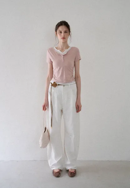 Women’s Slim Fit Button Front Ribbed T-Shirt
