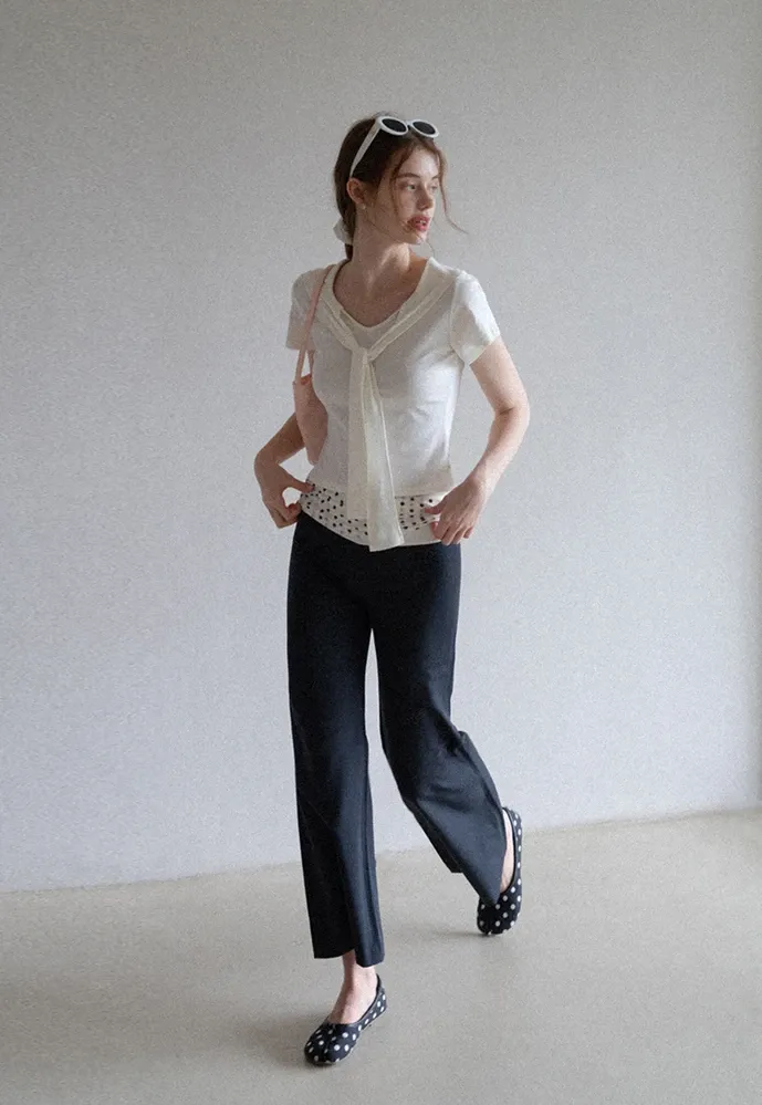 Polka-Dot Foldover Waist Flared Pants