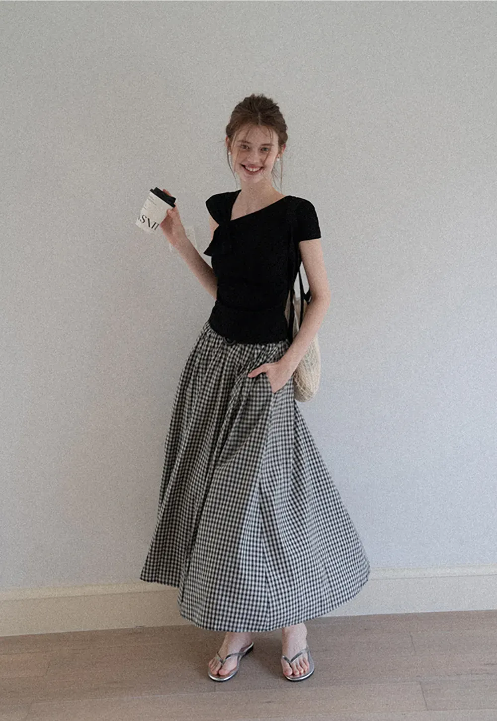 Belted Gingham Pleated Midi Skirt