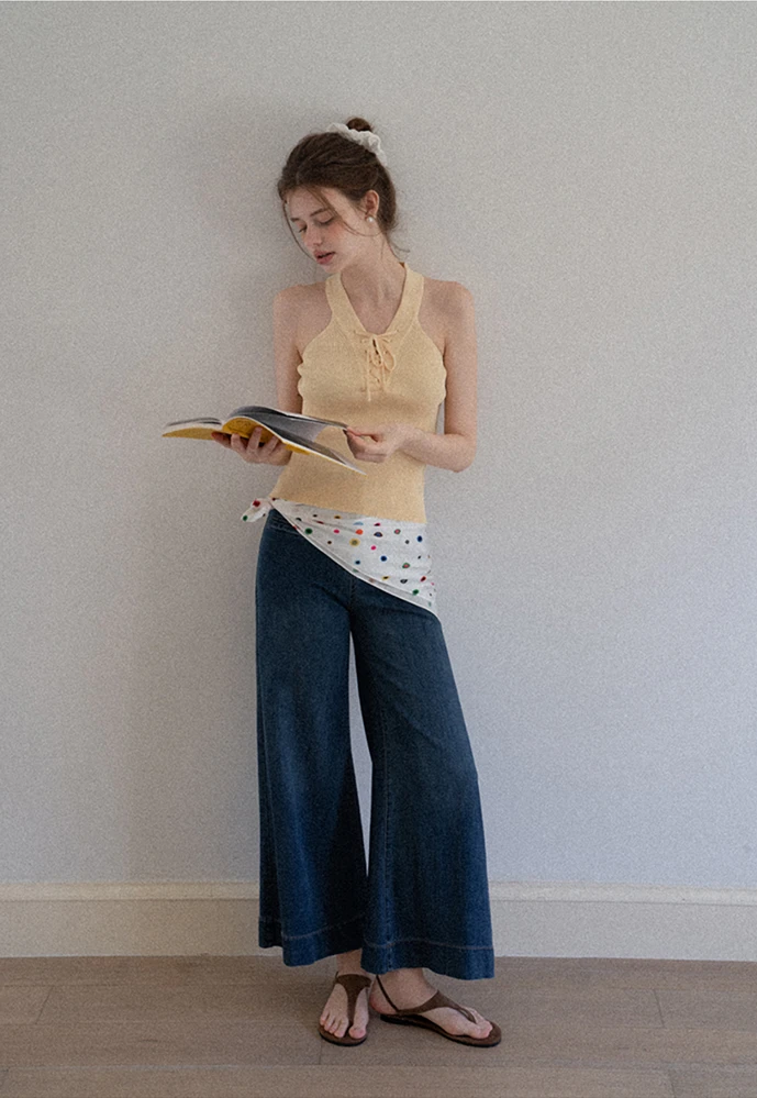 Women's Lace-Up Sailor Collar Knit Tank