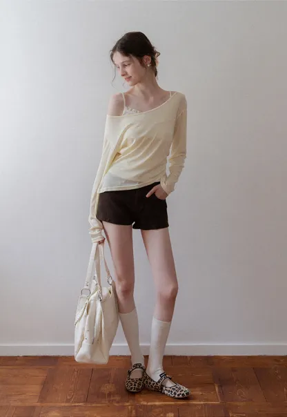 Asymmetrical Long Sleeve & Ruched Cami Set