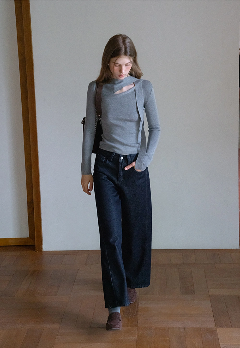 White Long Sleeve Knit Top With Tie