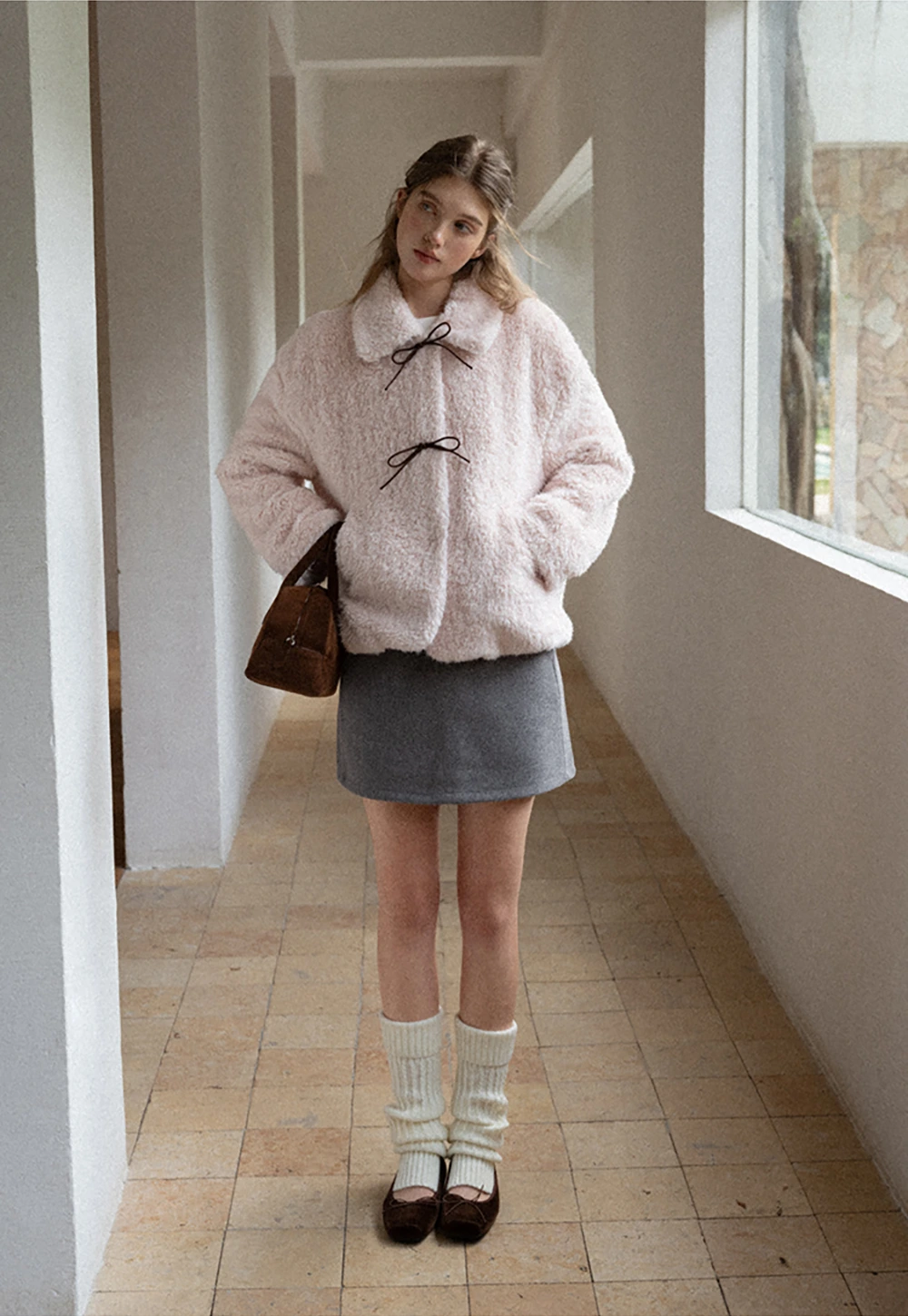 Womens Bow Tie Fleece Teddy Jacket