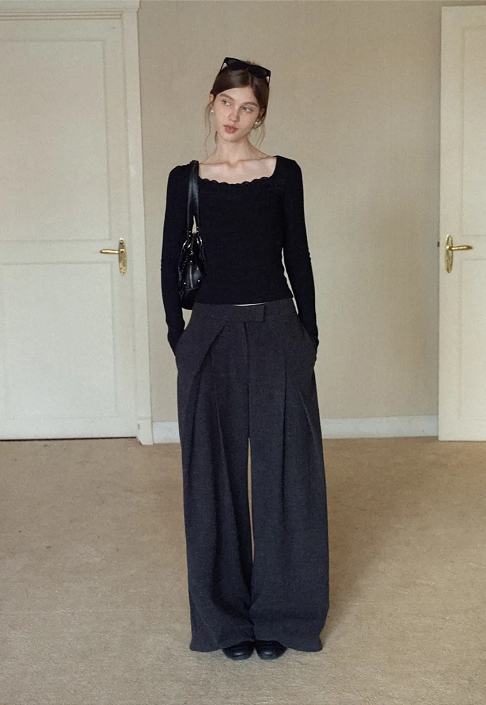 Women High Waist Pleated Wide Leg Trousers