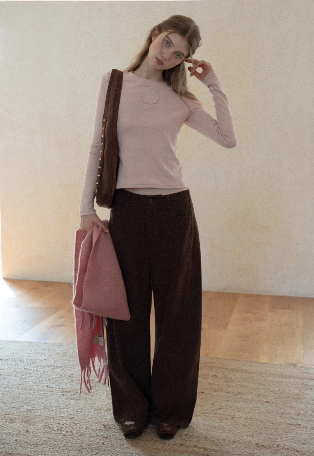 Women Long Sleeve Top with Flower Detail