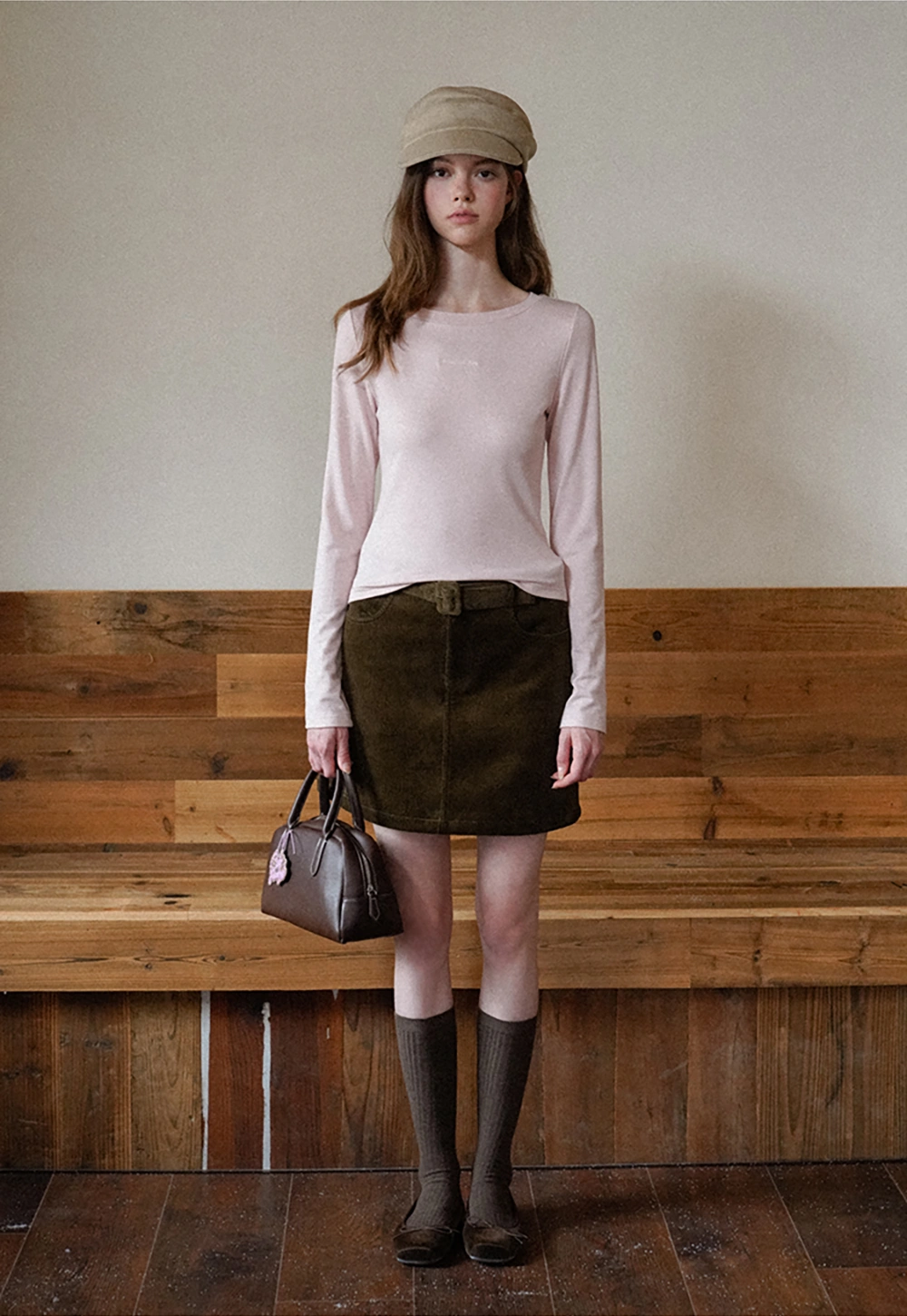 Women White Belted Corduroy Skirt