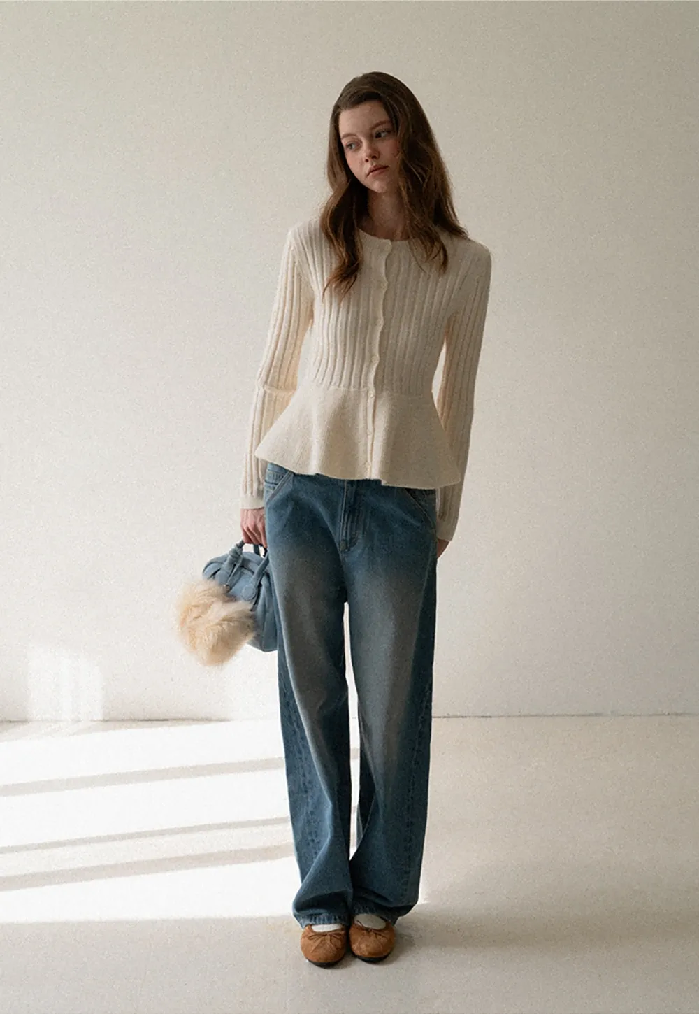 Women Ribbed Cardigan with Button Front