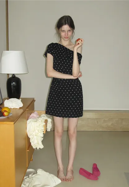 Women’s One Shoulder Polka Dot Mini Dress