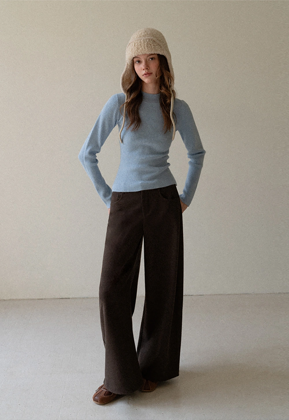 Women Soft Ribbed Mock Neck Knit Top