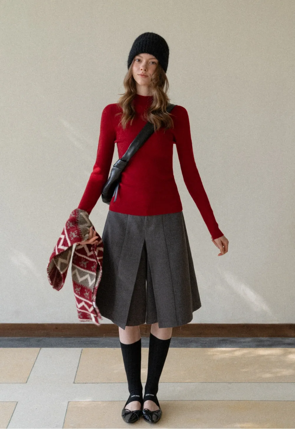 Flowy Skirt-Style Wide-Leg Cropped Trousers