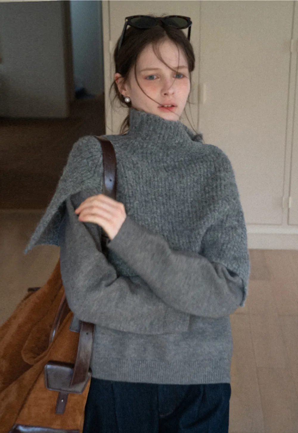 Layered Shawl Neck Knit Sweater