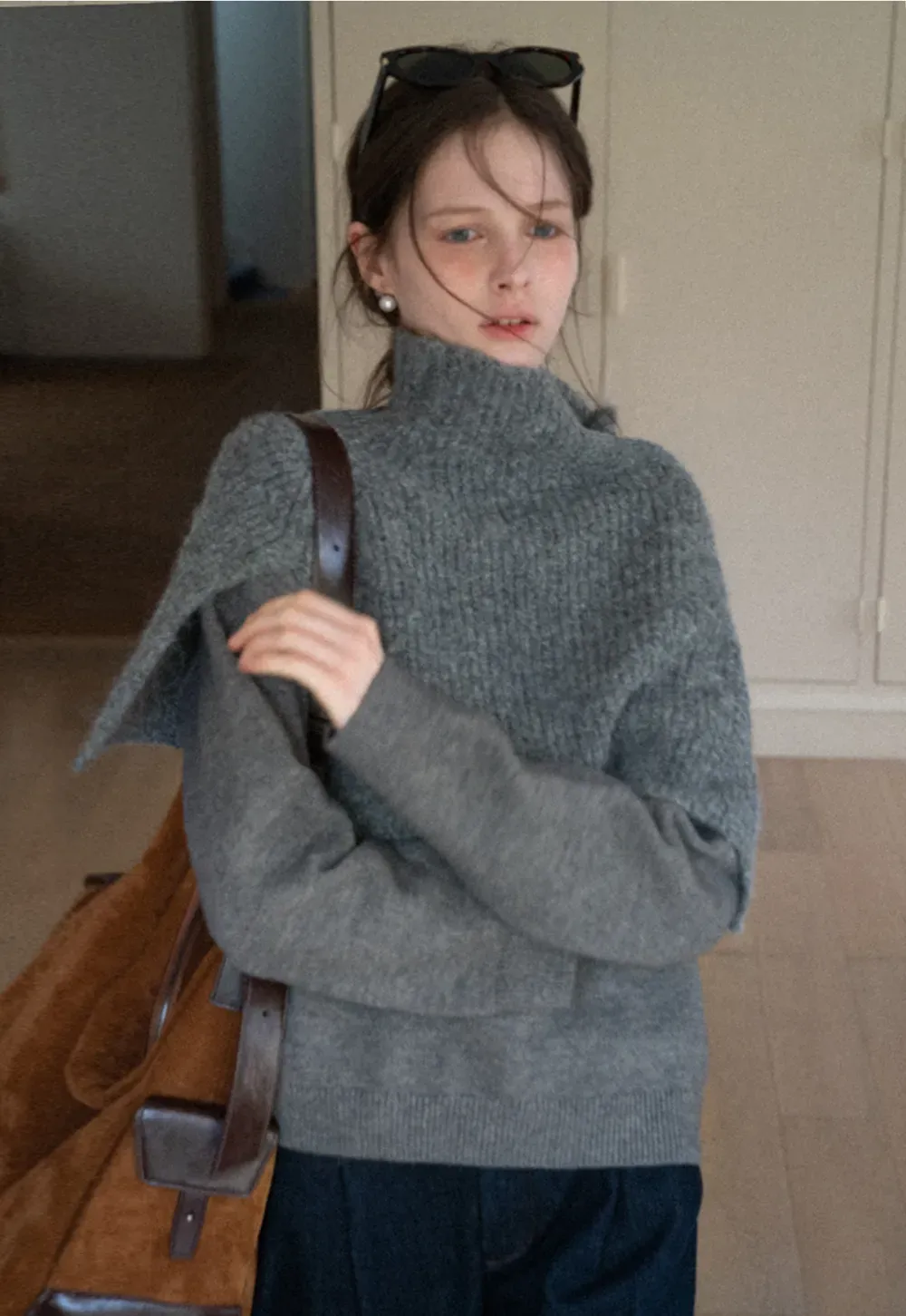 Layered Shawl Neck Knit Sweater