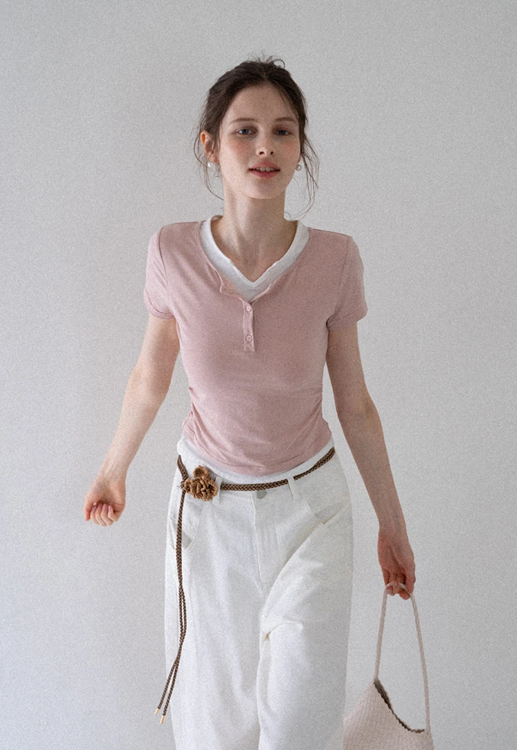 Women’s Slim Fit Button Front Ribbed T-Shirt