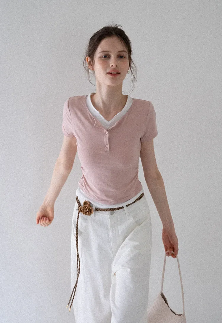 Women’s Slim Fit Button Front Ribbed T-Shirt