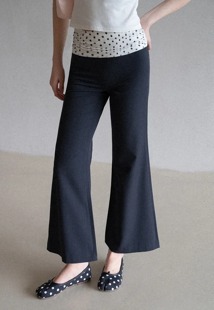Polka-Dot Foldover Waist Flared Pants