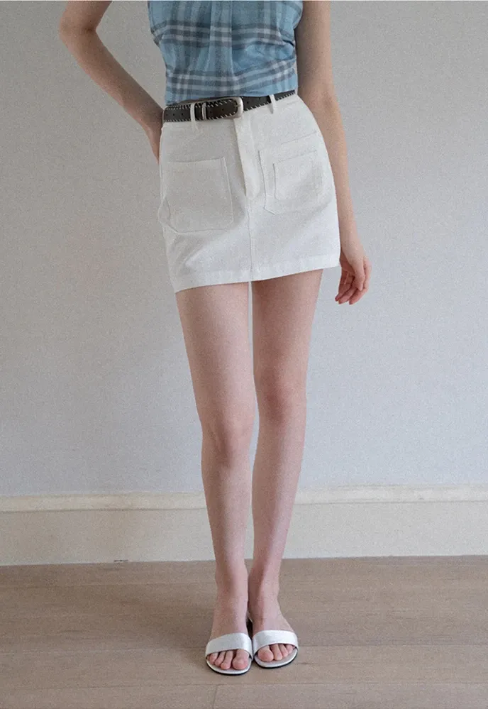 Women High Waist Belted Pocket Mini Skirt