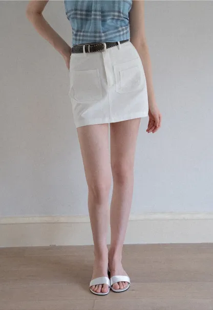 Women High Waist Belted Pocket Mini Skirt