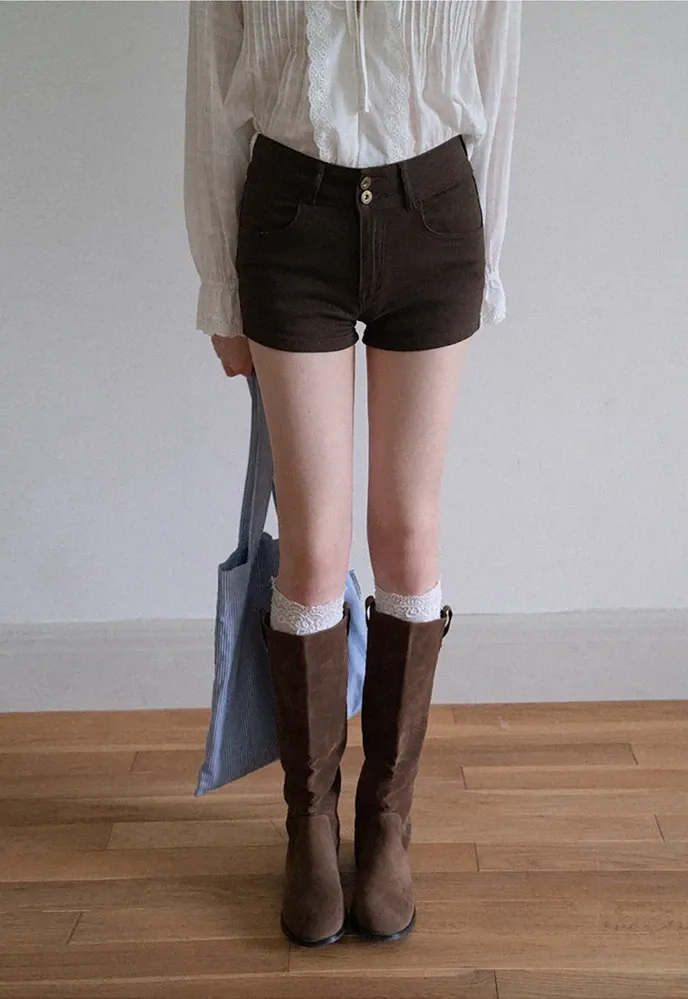 Women High Rise Stretch Denim Pocket Shorts
