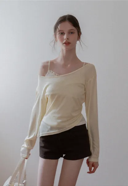 Asymmetrical Long Sleeve & Ruched Cami Set