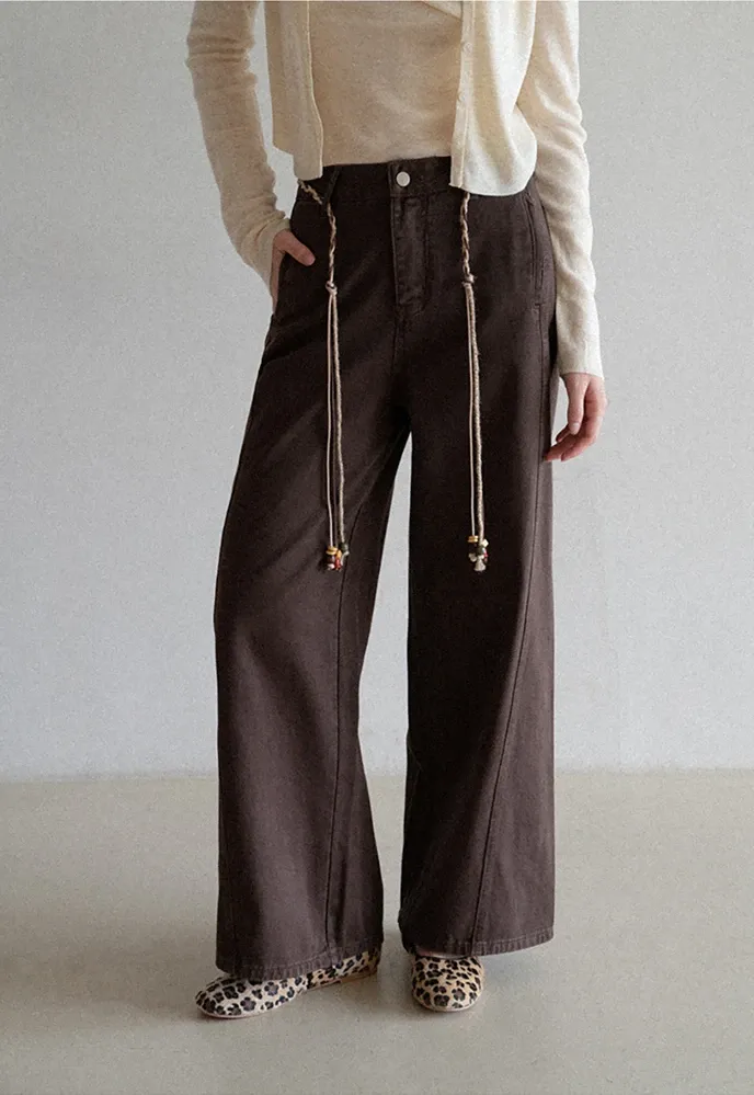 Wide Leg Jeans with Scarf Belt