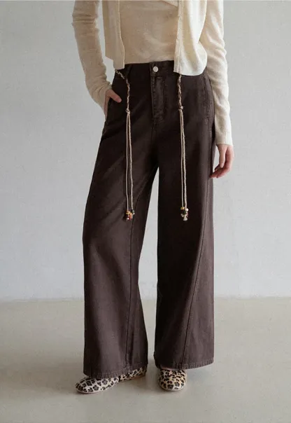 Beaded Scarf-Belt Wide-Leg Jeans