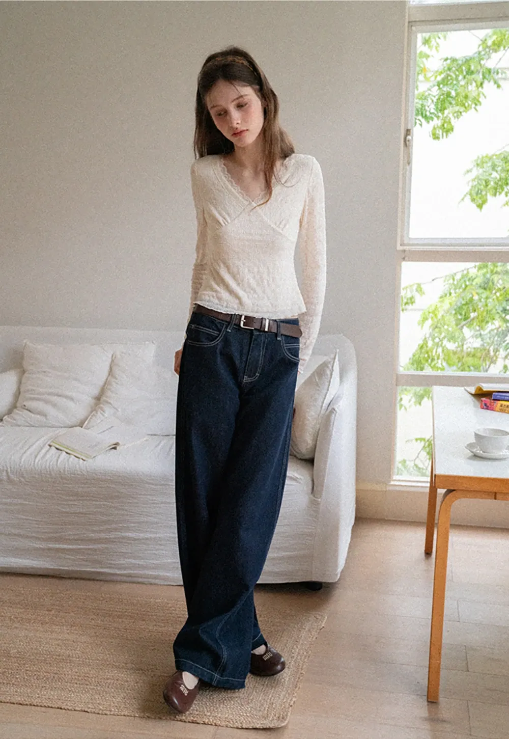 High-Waisted Wide Leg Denim Pants
