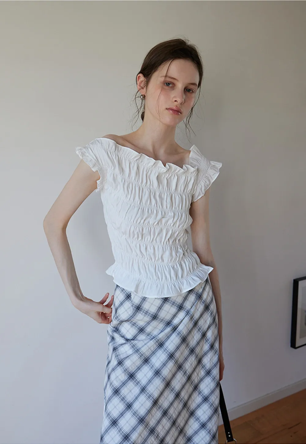 Women’s Off Shoulder Ruffled Shirred Top
