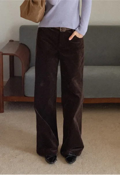 Women High Waist Corduroy Pants Wide Leg Casual