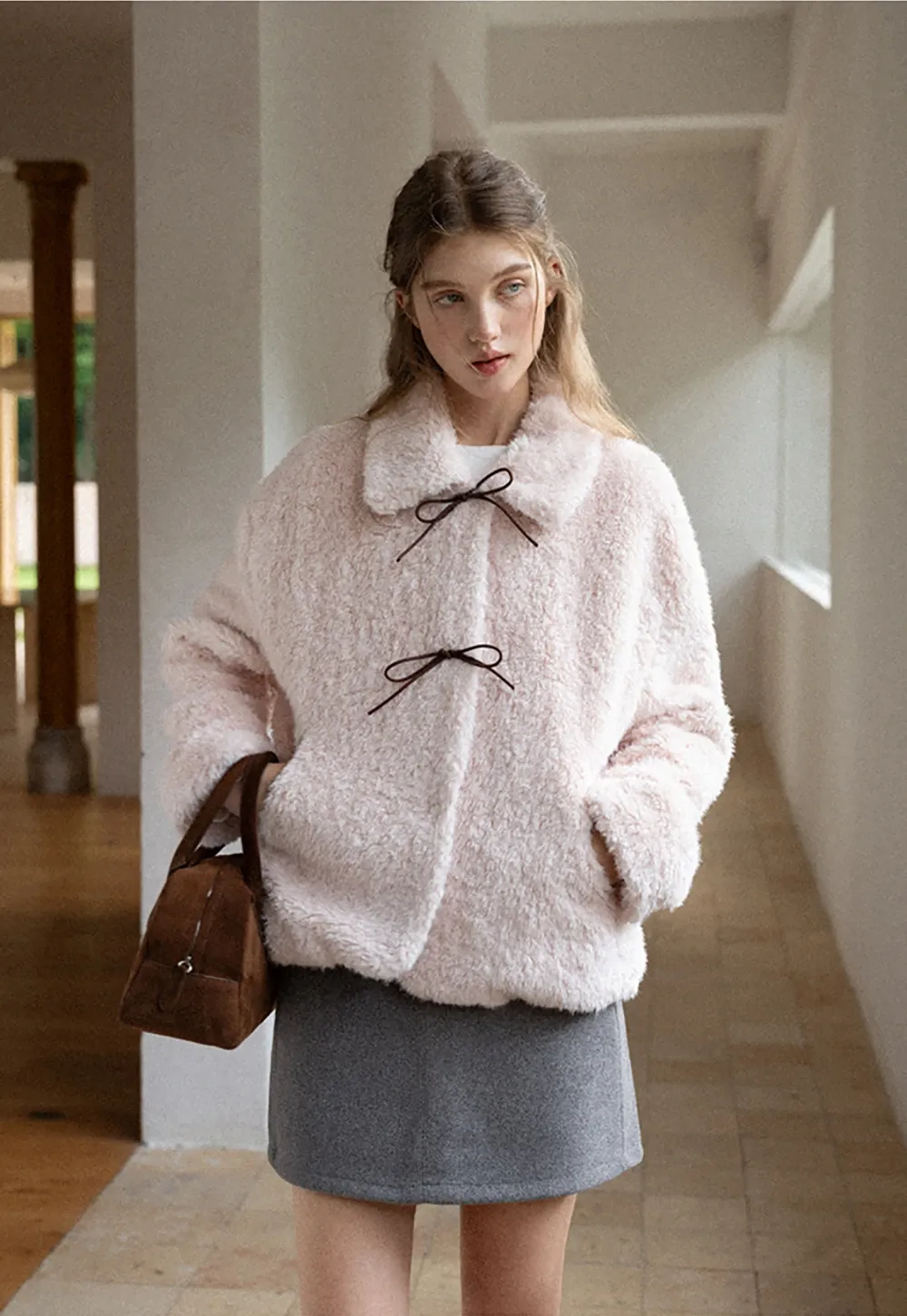 Womens Bow Tie Fleece Teddy Jacket