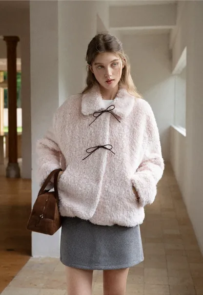 Womens Bow Tie Fleece Teddy Jacket